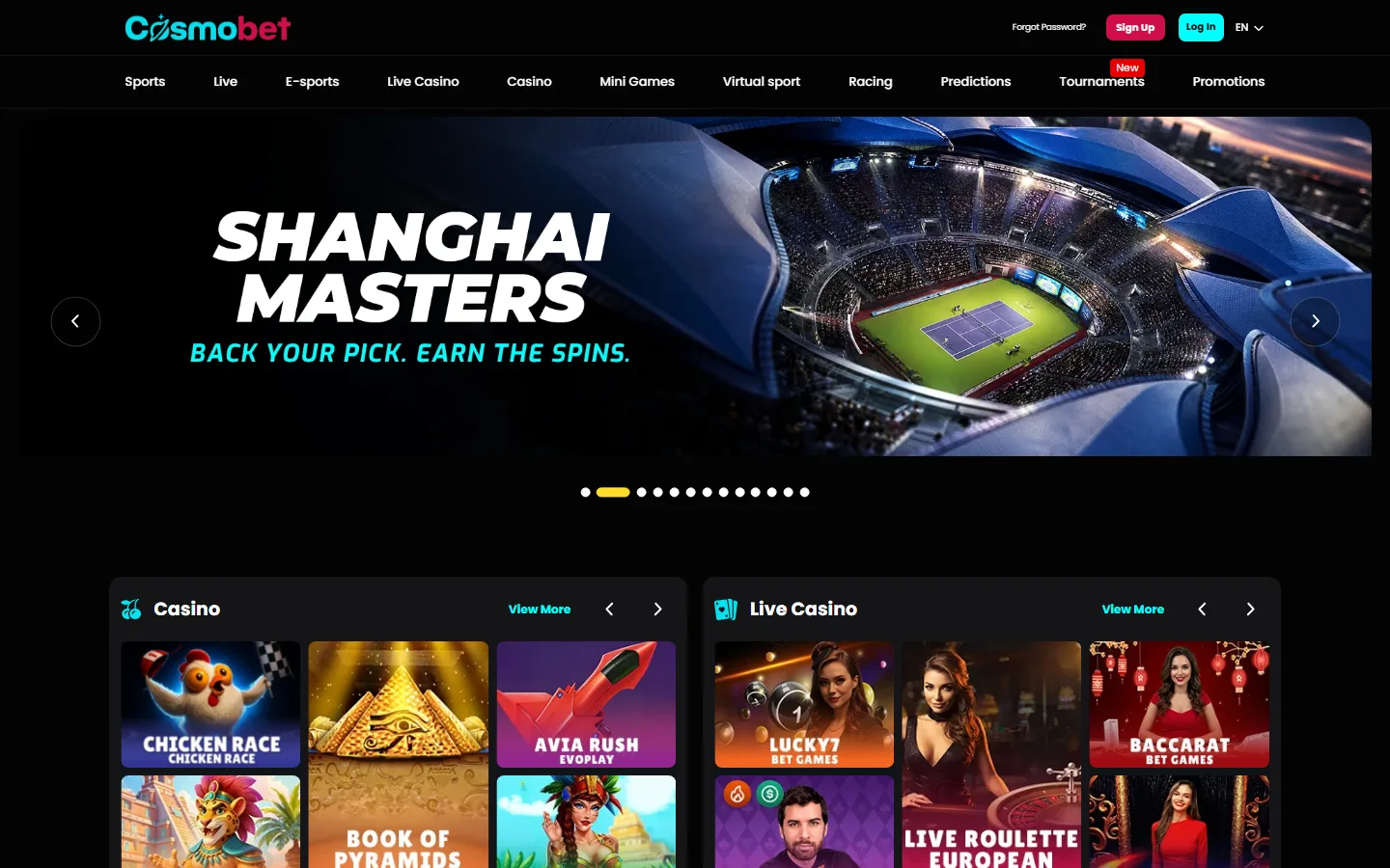 CosmoBet main page as captured