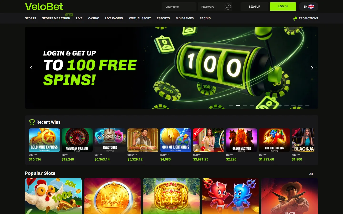 VeloBet main page as captured