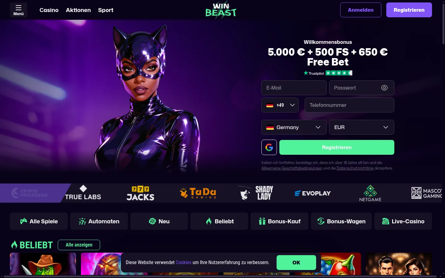 Winbeast main page as captured on 5 October 2026